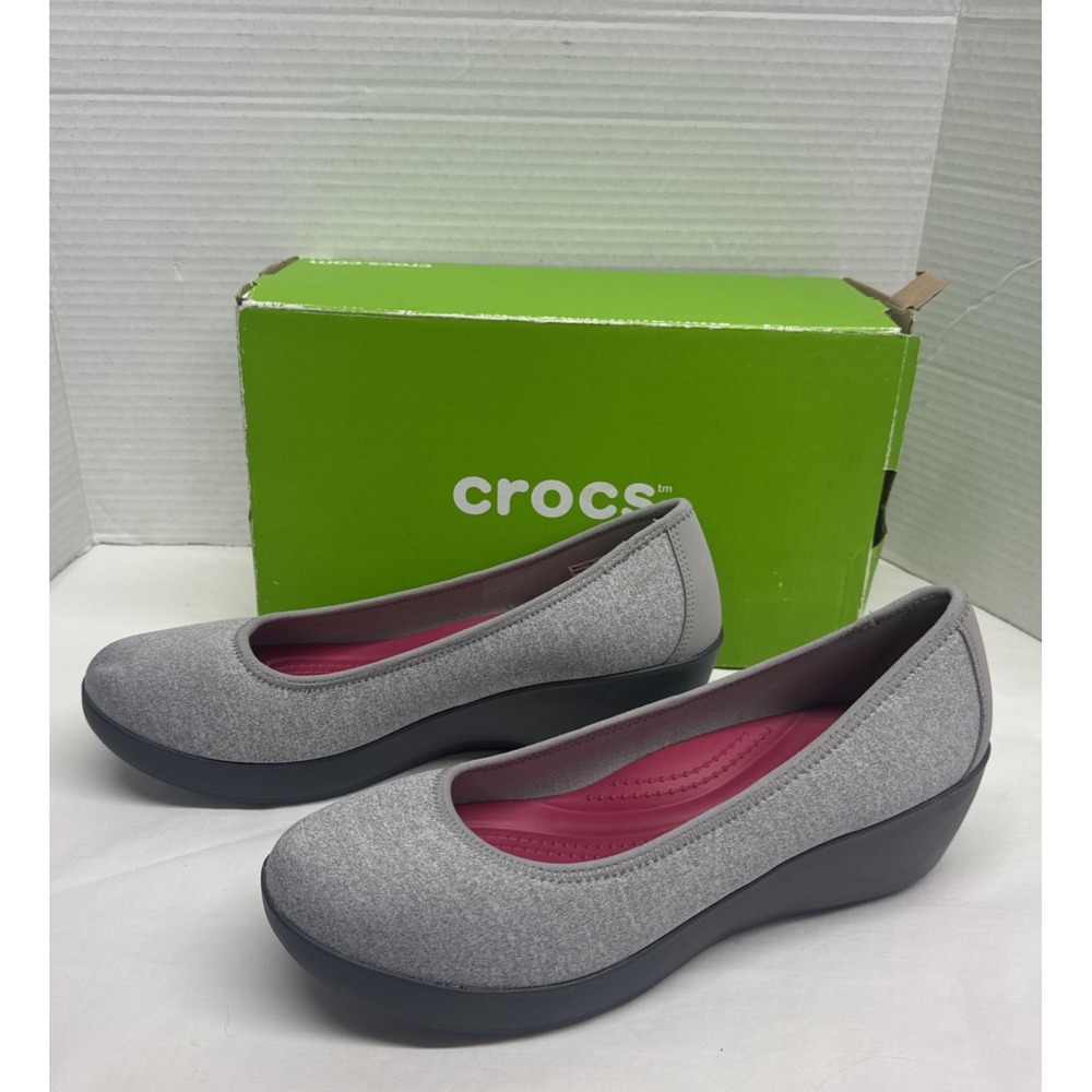 NEW! Women's Crocs Busyday Heathered Ballet Wedge Heels Grey Size 11